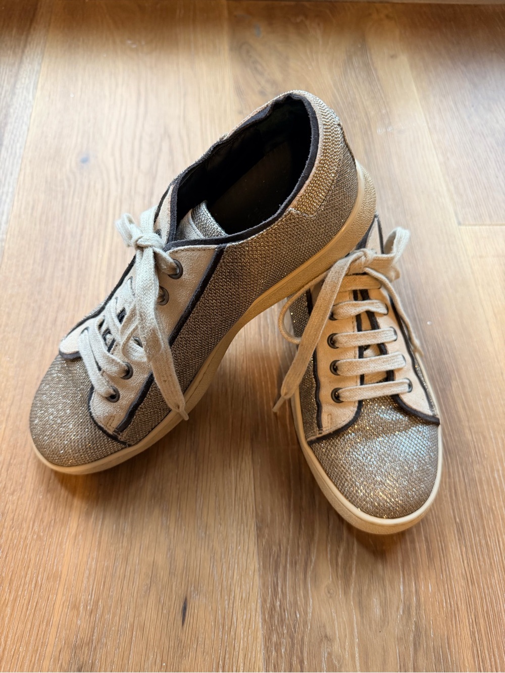 Brunello Cucinelli Sparkle Silver and Beige Sneakers Authentic